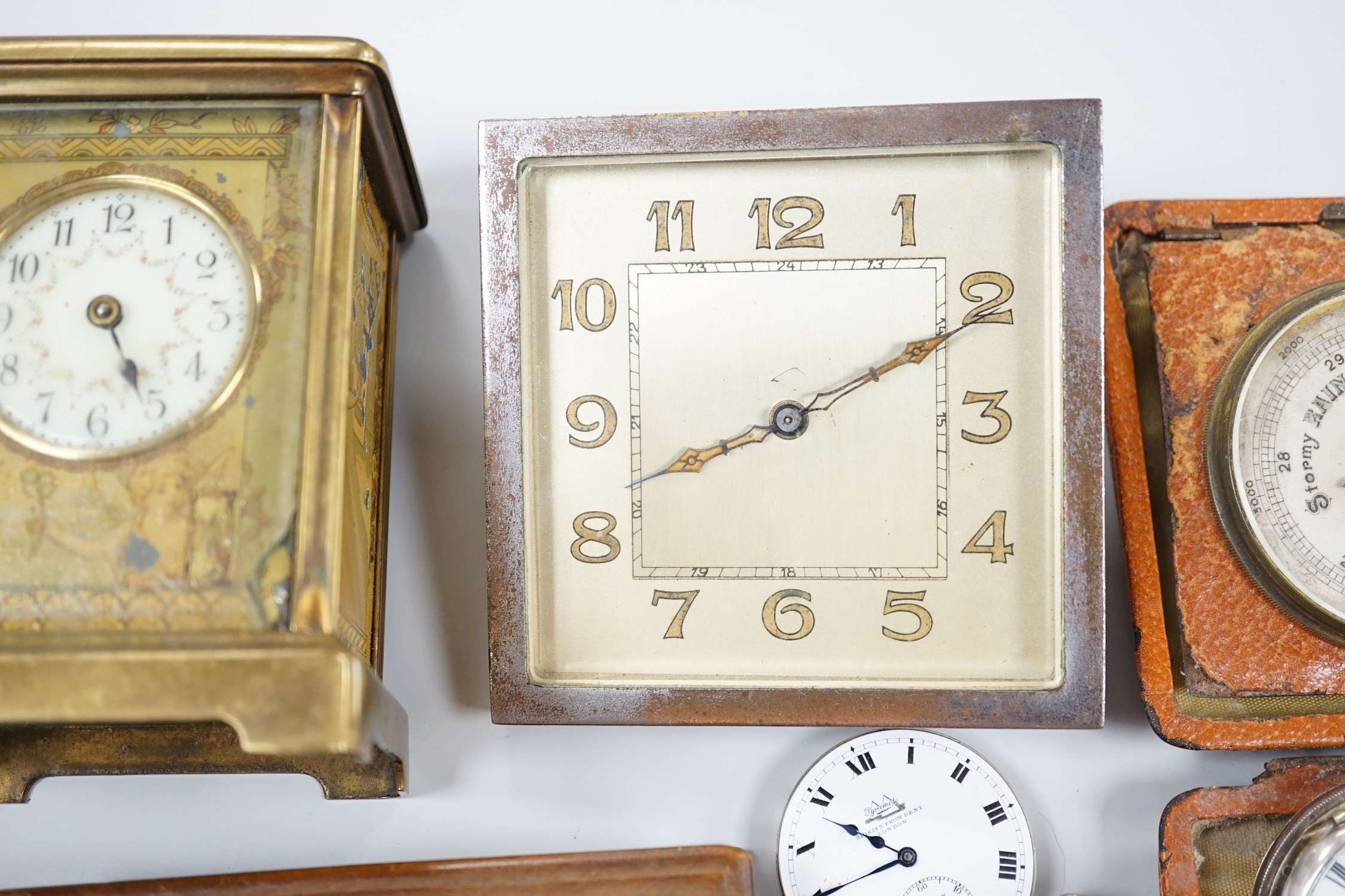 A group of wrist and pocket watches, stop watch, carriage clock, etc.